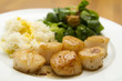 Jakobsmuscheln mit Reis, Safransosse und Feldsalat