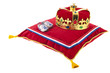 Golden crown on velvet pillow in Holland