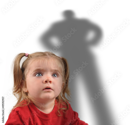 Photo: Little Girl and Scary Shadow on White Little Girl and Scary Shadow on White