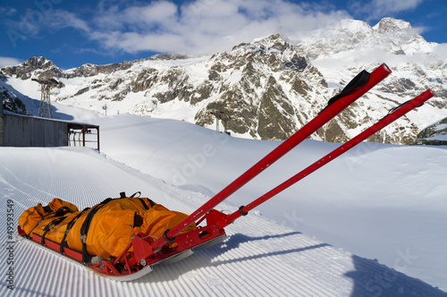 Photo: rescue emergency sled on mountain rescue emergency sled on mountain