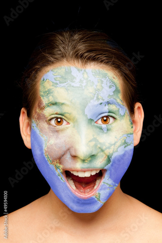 Photo: girl with north american map on her face girl with north american map on her face