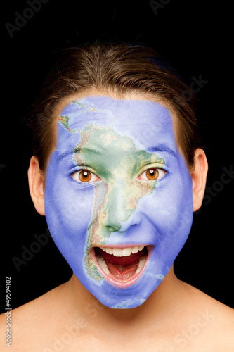 Photo: girl with south american map on her face girl with south american map on her face