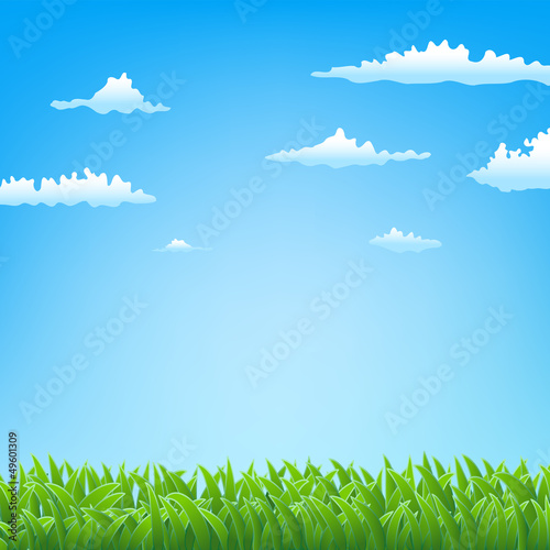 Vector: spring background with grass and clouds spring background with grass and clouds
