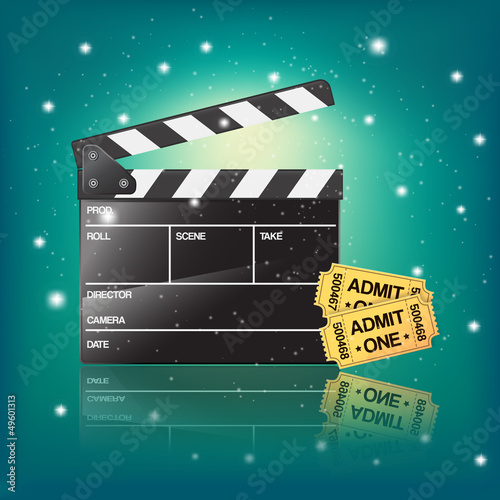 Vector: cinema illustration with clapper and tickets cinema illustration with clapper and tickets