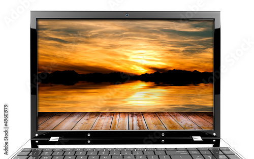 Illustration: Laptop with sunset Laptop with sunset