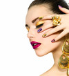 Fashion Beauty. Manicure and Make-up. Nail Art
