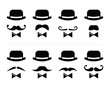 Gentleman icon - man with moustache and bow tie set