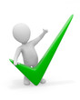 3d man with green checkmark on white