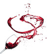 Red wine splashing from glass, isolated on white background