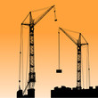 Vektor: Silhouette of two cranes working on the building. Vector illustr Silhouette of two cranes working on the building. Vector illustr