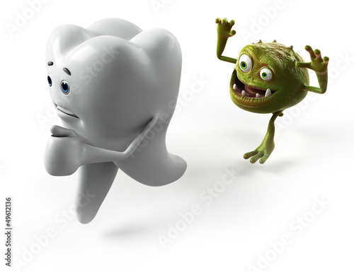 Illustration: funny tooth and bacteria funny tooth and bacteria