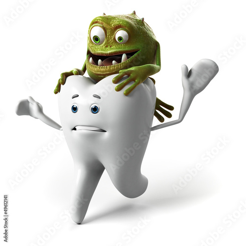 Illustration: funny tooth and bacteria funny tooth and bacteria