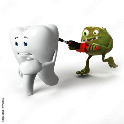 Illustration: funny tooth and bacteria funny tooth and bacteria