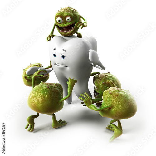 Illustration: funny tooth and bacteria funny tooth and bacteria