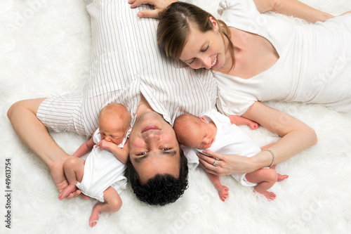 Photo: Sleeping twins with parents Sleeping twins with parents