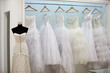 Collection of wedding dresses in the shop
