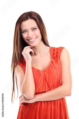 Photo: beautiful young woman posing against white background beautiful young woman posing against white background
