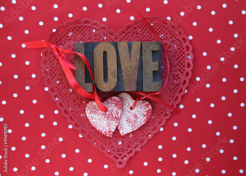 Photo: polka dots and Valentine hearts with love word polka dots and Valentine hearts with love word