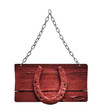 wooden sign and chain on white background