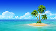 Desert tropical island with palm trees.