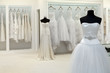 Collection of wedding dresses in the shop