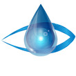 eye and a drop of water on a white background