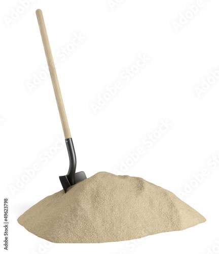 Illustration: Pelle et tas de sable sur fond blanc 1 Pelle et tas de sable sur fond blanc 1
