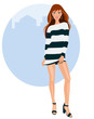 Vector: Mujer joven con vestido y tacones Mujer joven con vestido y tacones