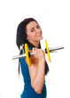 Happy Young woman do sport exercises.