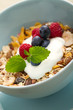 Müsli mit Beeren in blauer Schale