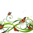 Vector Illustration of a Floral Background with Butterflies