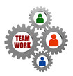 teamwork and person signs in silver grey gearwheels