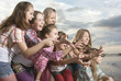 The group of girls costs on coast and are dared specifying