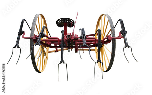 Photo: vintage hay tedder on a white background vintage hay tedder on a white background