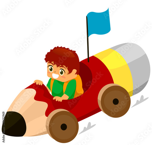 Vector: Kid Pencil Car Kid Pencil Car