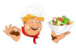 Vector: Funny Chef and best vegetarian vegetable fresh salad.Vector Funny Chef and best vegetarian vegetable fresh salad.Vector