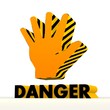 warning hand pictogram with warning pattern