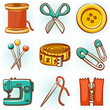 Set of 9 sewing tools icons