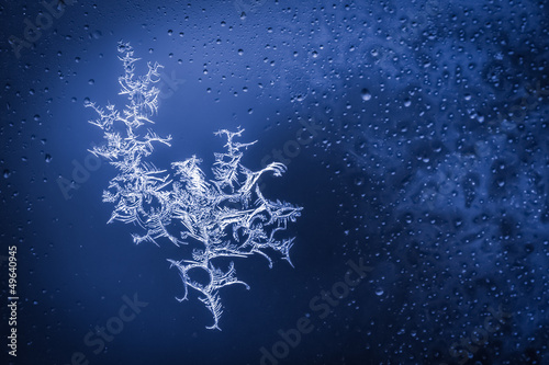 Photo: blue toned ice crystals forming on wet glass blue toned ice crystals forming on wet glass