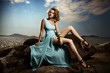 Portrait Of Fashion Woman In Blue Dress Outdoor