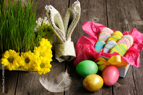 Photo: Easter homemade gingerbread cookie and eggs Easter homemade gingerbread cookie and eggs