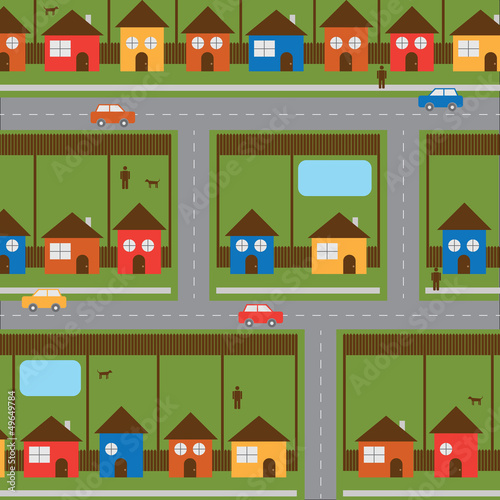 Vector: Colorful Happy City Neighborhood Vector Illustration Colorful Happy City Neighborhood Vector Illustration