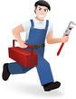Plumber with his tools, runs