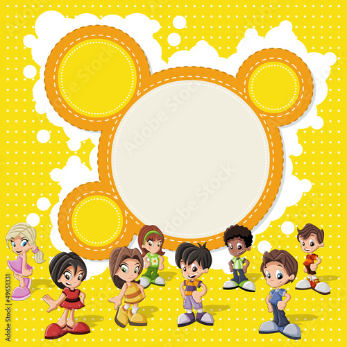 Vector: Colorful template with a group of cute happy cartoon kids Colorful template with a group of cute happy cartoon kids