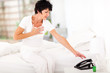 middle aged woman having heart attack and trying get help