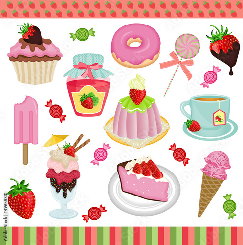 Vector: Strawberry candies digital collage Strawberry candies digital collage