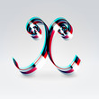Fantasy plastic 3d glowing ribbon typeface