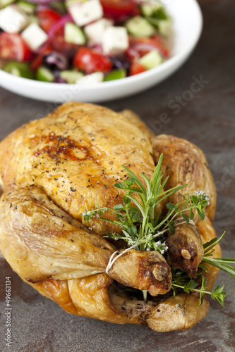 Photo: Roasted Chicken with Herbs and Greek Salad Roasted Chicken with Herbs and Greek Salad