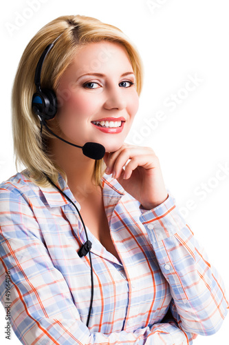 Photo: junge blonde Frau mit Headset junge blonde Frau mit Headset