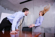 Photo: Angry busines sman screaming at employee Angry busines sman screaming at employee